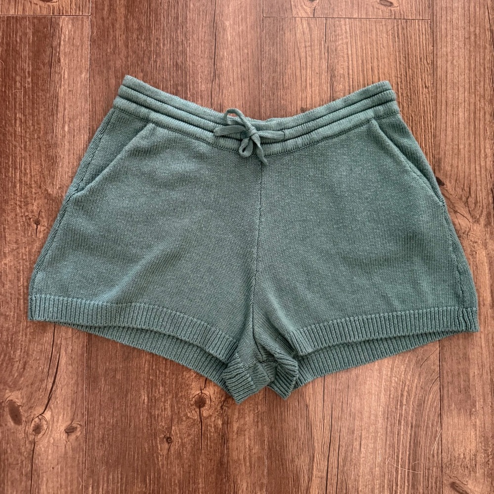 Lulus Knit Lounge Shorts Womens Small Sage Green Drawstring Waist Pockets 0325